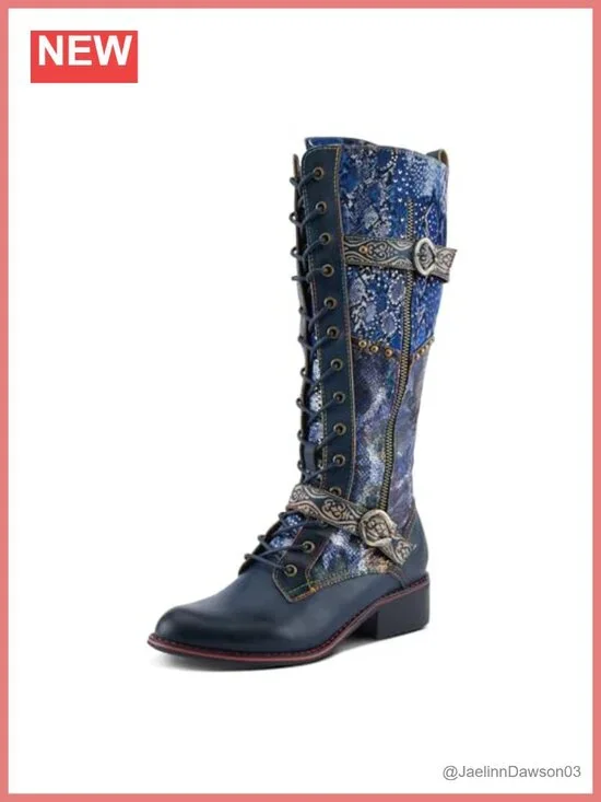 L'Artiste Vaneyck Knee High Boots Iridescent Metallic Upper Double Buckles Lace