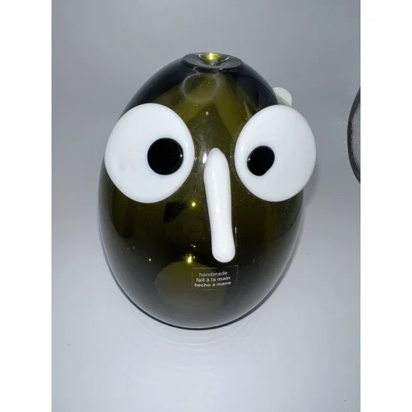 Crate & Barrel Hand Blown Glass Owl Figurine Paperweight Whimsical MCM Kitch Vtg
