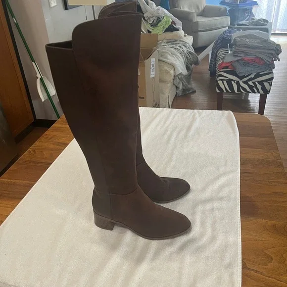 Crown & Ivy Brown Faux Suede Over The Knee Tall Block Heel Boots Womens 9M