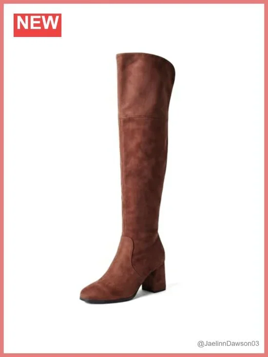 Over the Knee Boots, Vegan Suede, 2-Inch Block Heel, Zip Closure, Faux Leather