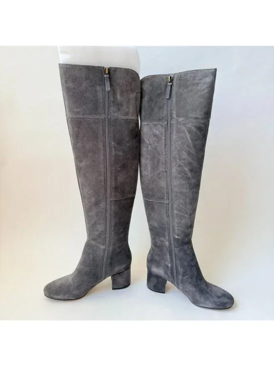 NEW Franco Sarto Korrine Womens Size 7.5M Gray Suede Knee High Block Heel Boots