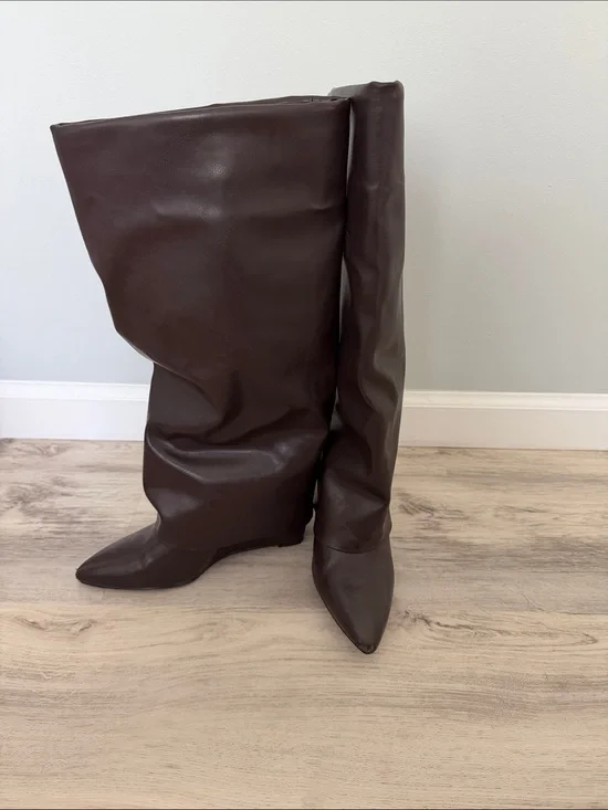 Women's Tall Pointed-Toe Slouch Boots - Brown