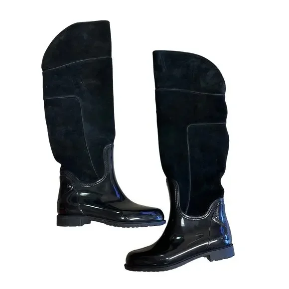 Andre Assous Boots Women's Size 38 US 7.5 Mayra Over The Knee Black PVC Suede