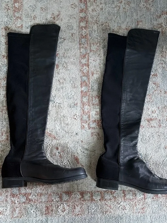 Stuart Weitzman Black Over-The-Knee Stretch Leather Boots