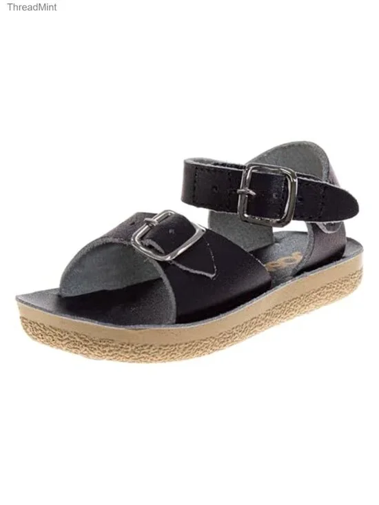 Girls Faux Leather Sandals with Adjustable Strap Buckles Flat Open Toe Summer
