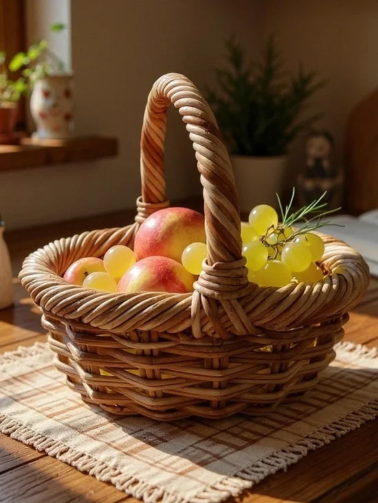 Crate & Barrel Woven Wicker Harvesting Kitchen Basket with Handle