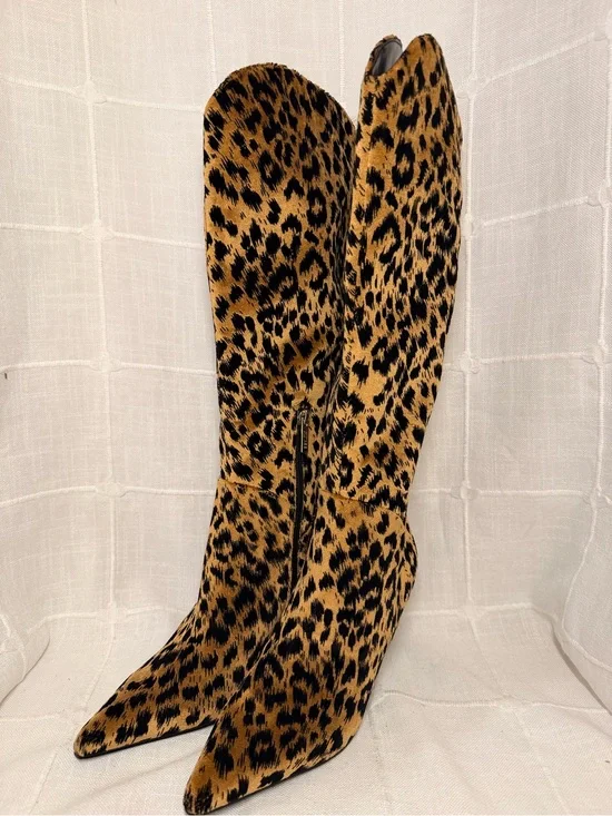 GUESS Palisa Leopard Print Knee High Pointed Toe Boots Size 6 New