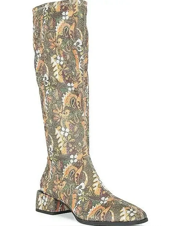 Chelsea and Violet Zayla Brocade Print Knee-High Women's Heel Boots