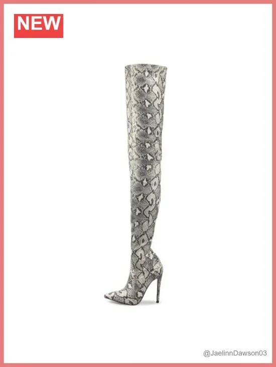 Stiletto Heel Thigh High Boots Over the Knee Side Zipper Chunky Heel Women Shoes