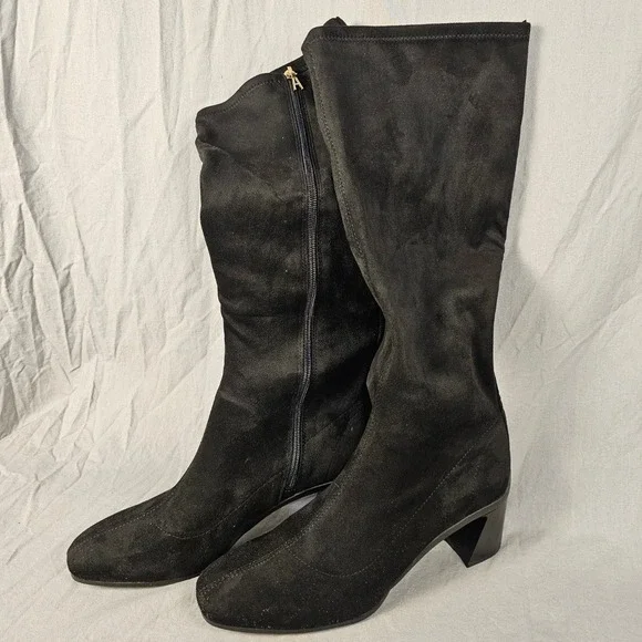 Aerosoles Centola Black Faux Suede Knee High Block Heel Boots Women 11M New