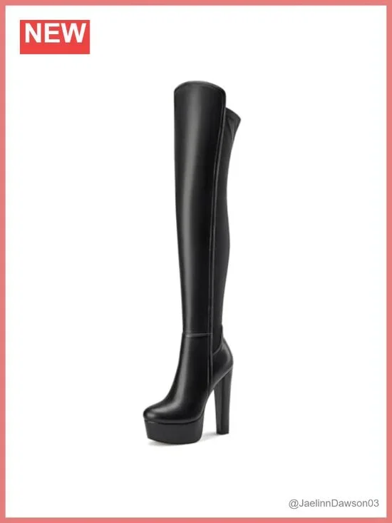 Women's Over the Knee Boots Side Zipper Platform Chunky Heel Faux Leather
