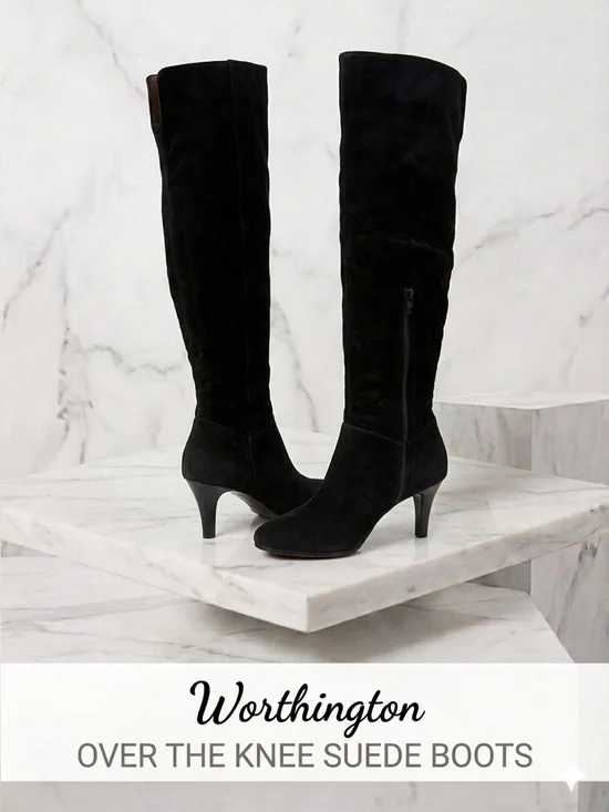 Worthington Black Suede Over-the-Knee Boots Size 7 M new!