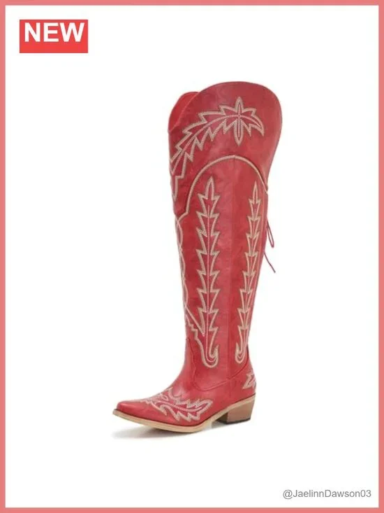 Wide Calf Over the Knee Cowboy Boots Faux Leather Adjustable Tie Square Toe
