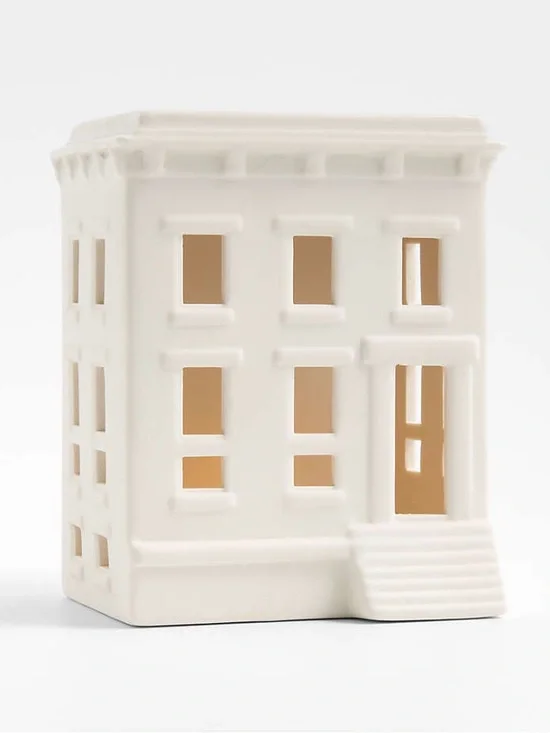 Crate & Barrel White Ceramic Holiday Gothic Revival Brownstone