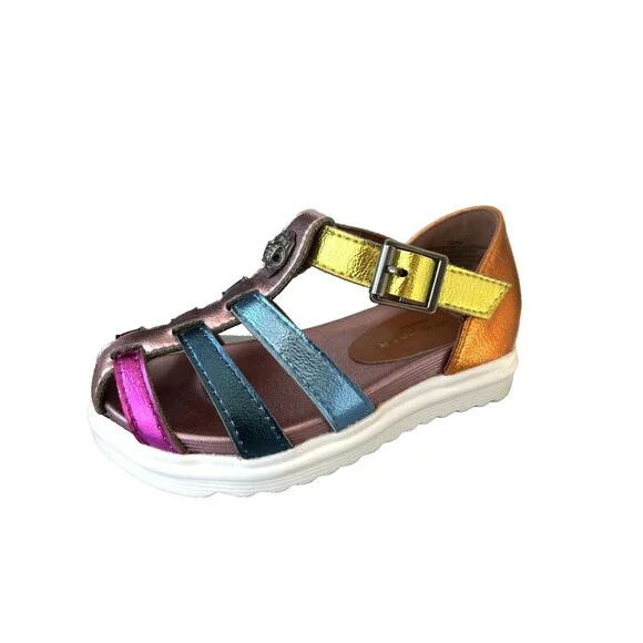 KURT GEIGER London Girls Sz US 6 Kensington Metallic Fisherman Sandals NEW