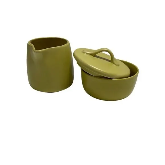 Crate & Barrel Creamer and Sugar Bowl. Signed B. Eigen. Pea green