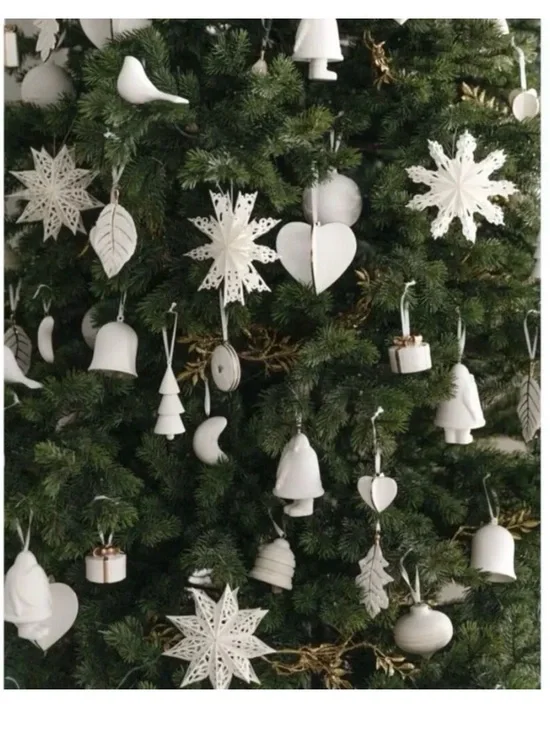 Crate&Barrel White Wood Jingle Bell Christmas Tree Ornaments - 5 available!
