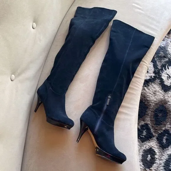 Nine West Destry Black Suede Over The Knee OTK Boots 6.5