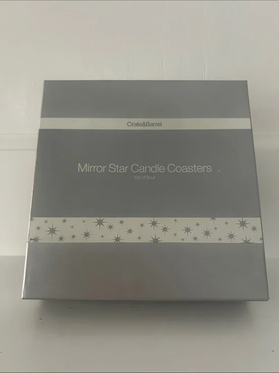 Crate&Barrel Silver Mirror Star Candle Coaster Set