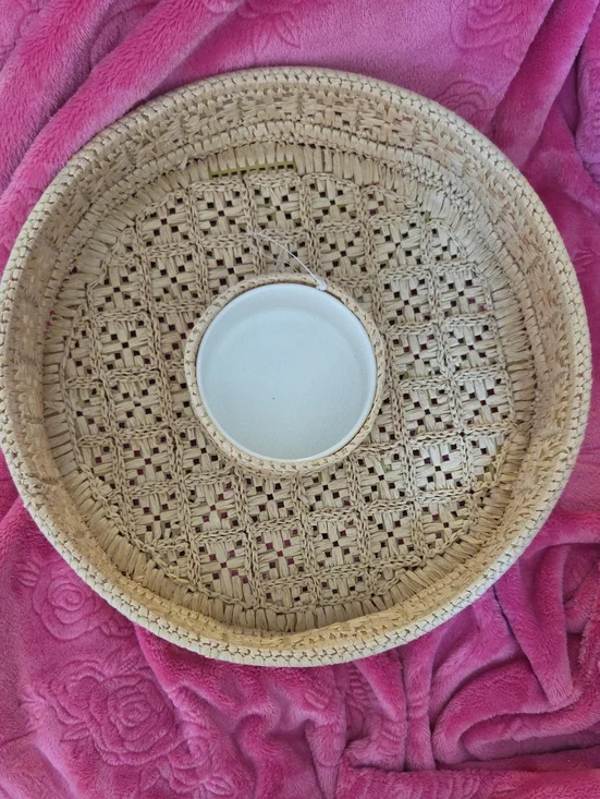 Crate&Barrel Natural Woven Round Serving Tray with White Removable Center