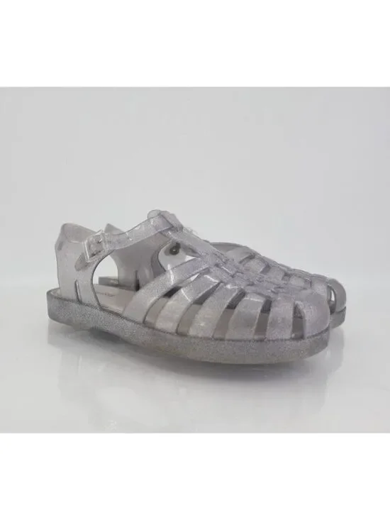 Mini Melissa Possession Glitter Girls Size 4 Silver Jelly Cage Sandal Buckle
