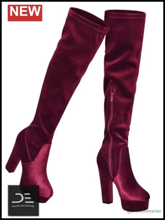 Faux Velvet Over the Knee Platform Boots Block Heel Women's Winter