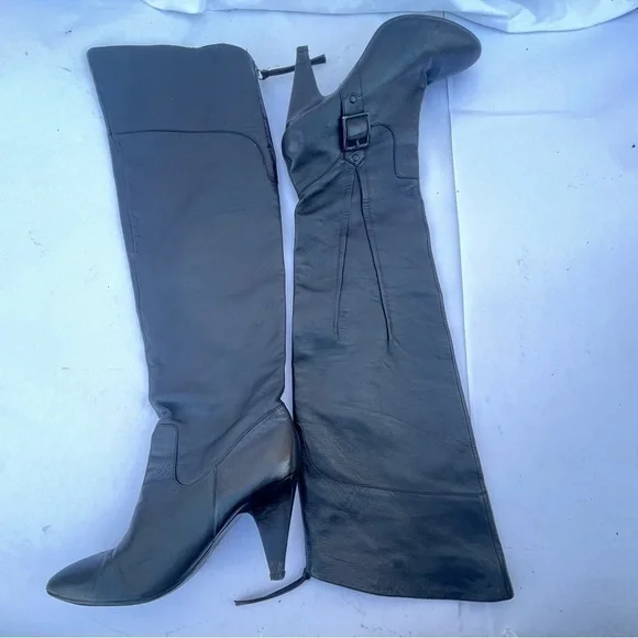 GUESS Black Genuine Leather Over The Knee Heeled Boots size 8.5