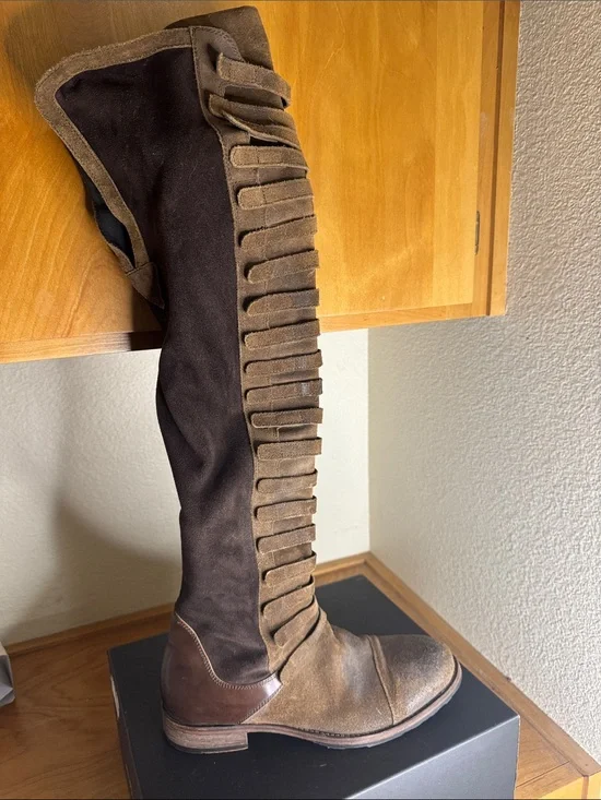 Free People Brown Suede Over-the-Knee Fringe Boots