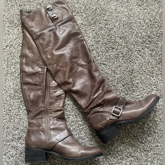 Pour La Victoire Grey Leather Over the Knee Boots size 8