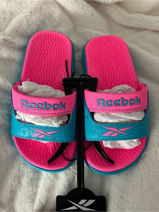 Reebok Kids Bright Pink and Teal Slide Sandals