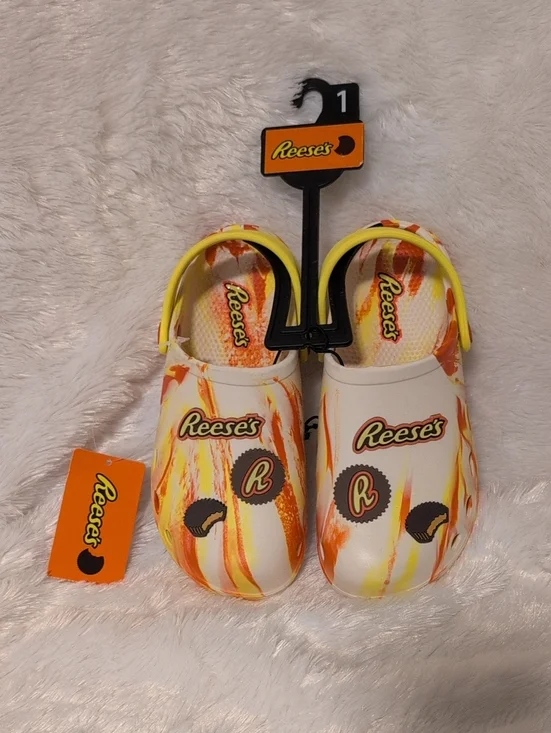 Reese's Kids' Slip-On Clogs in White & Orange Sz 1