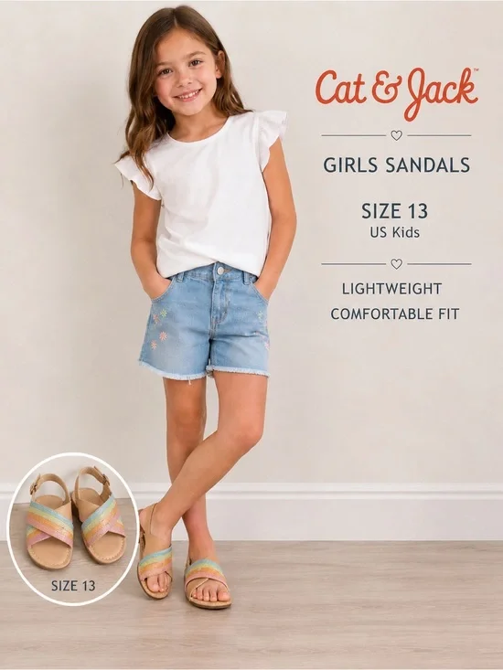 Cat & Jack Tan and Orange Sandals Lightweight Design summer style /size 13