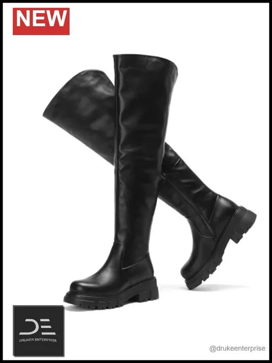 Thigh High Boots Women Platform Slouch Over the Knee Fall Boots Lug Sole Chunky
