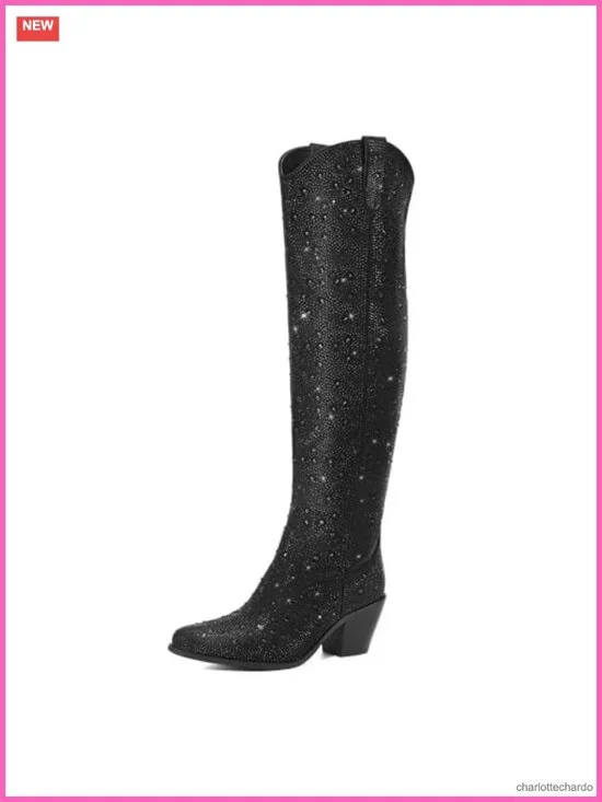 Rhinestone Cowgirl Boots with Zipper Over the Knee
