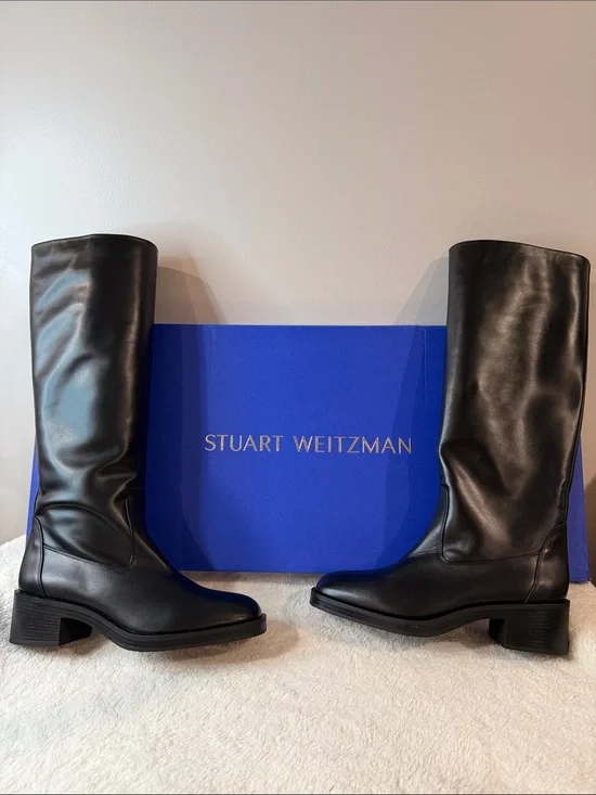 Stuart Weitzman Black Leather Kaia Knee High Boots (106)