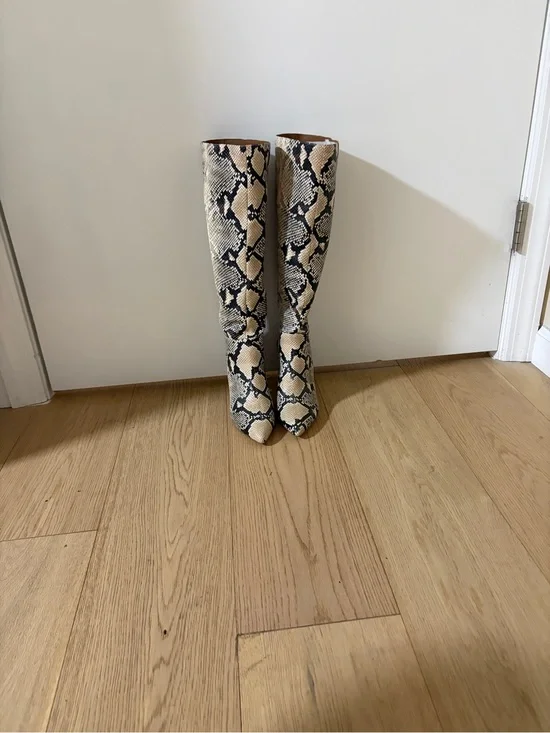 Madden Girl Snake-Print Over-The-Knee Boots - Cream & Black