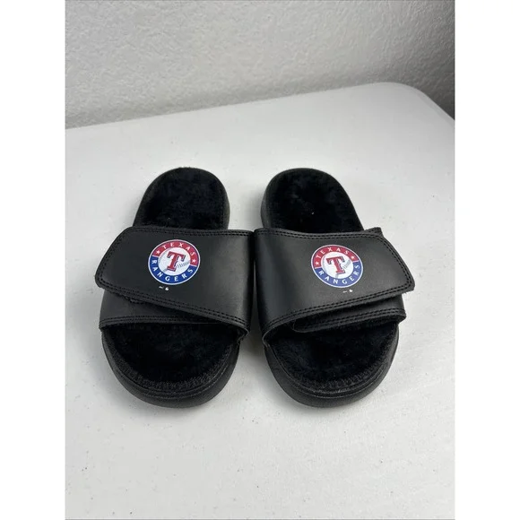 ISlide Fur Lined‎ Texas Rangers Youth Size 12/13 Black Slides