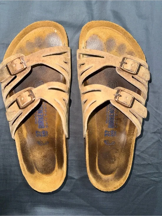 Birkenstock Women’s  Brown Suede Double-Buckle Slide Sandals Size 37