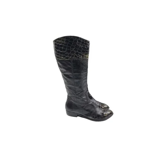 Unbranded Women's Black Croc‎ Leather Knee High Classic Riding Boot Size 10