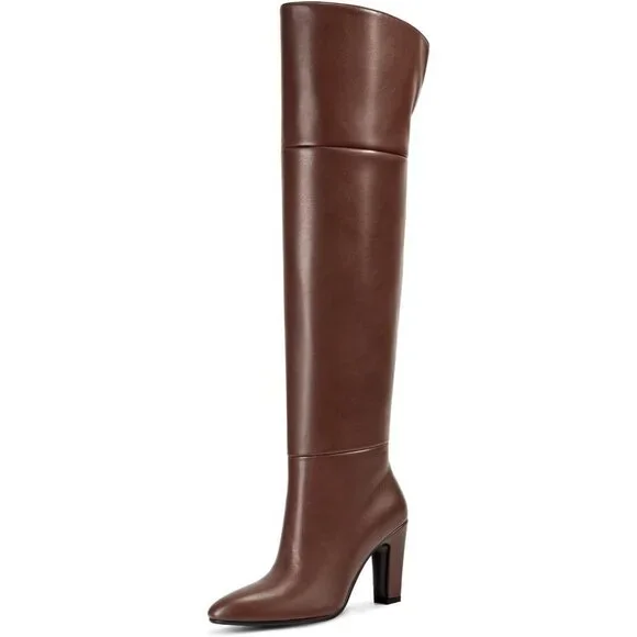 Women Lighter Brown Faux Leather Side Zipper Thigh High Over the Knee Boot