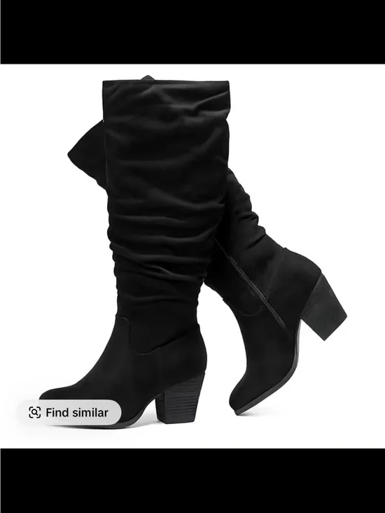 NIB Ladies Black Suede Knee-High Boots Extra Wide Width