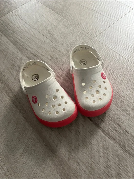 White and Pink Kids crocs light up!