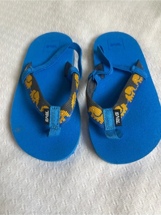 Teva Kids Blue Flip Flops with Yellow Accents