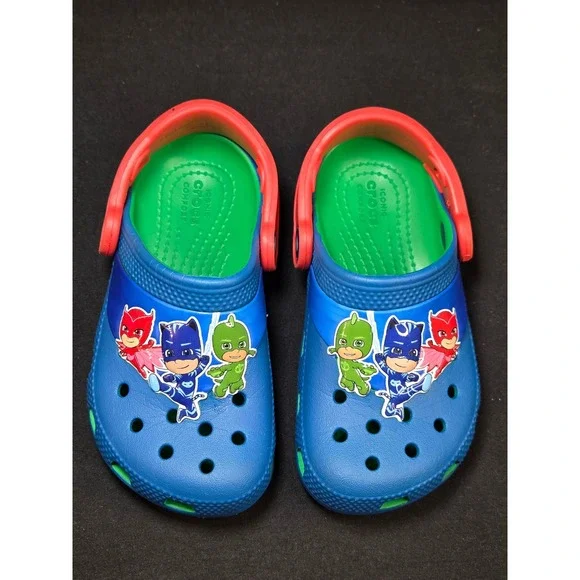 Crocs Kids Fun Lab PJ Masks Clogs Blue Green Red‎ Size C9 Catboy Owlette Gekko