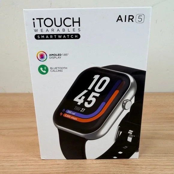 iTOUCH Air 5 Wearables Smartwatch Black Health Fitness AMOLED Bluetooth NEW