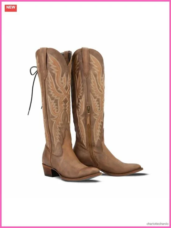 Over Knee Cowgirl Boots Faux Leather Adjustable Thigh High Low Heel