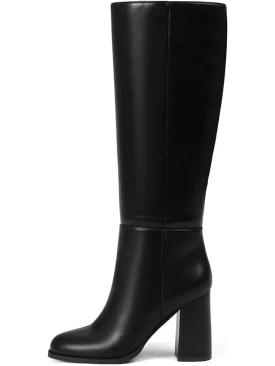 Women's Brown Chunky Heeled Round Toe Faux Suede Side Zipper Knee High Boots