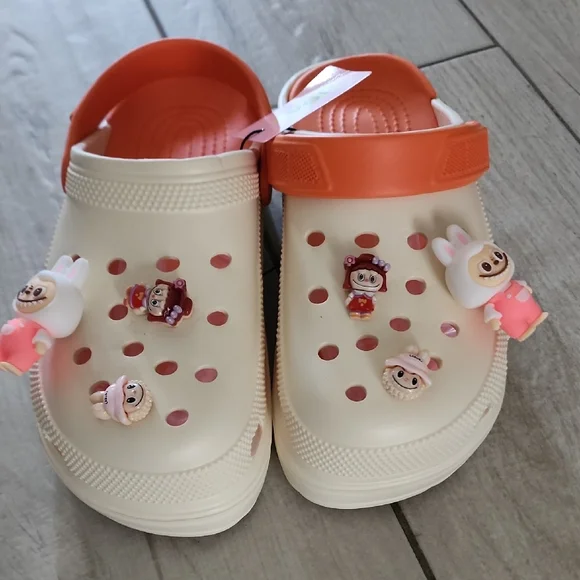 J.O.A. Cream and Orange‎ Sandals with Playful Charms