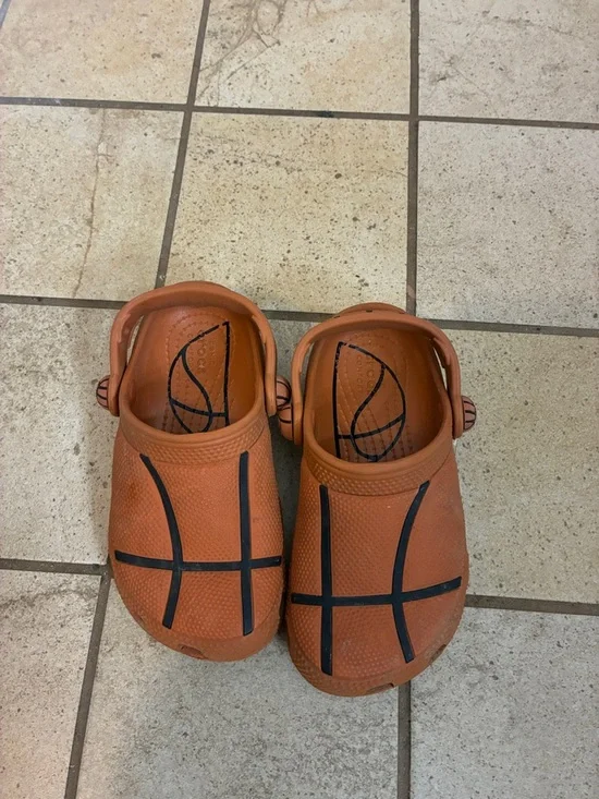 CROCS Kids Orange Basketball Print Clog Sandals‎