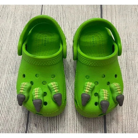 Green Dinosaur Croc Crocs Little Boy Toddler Sandals Shoes, Size 5